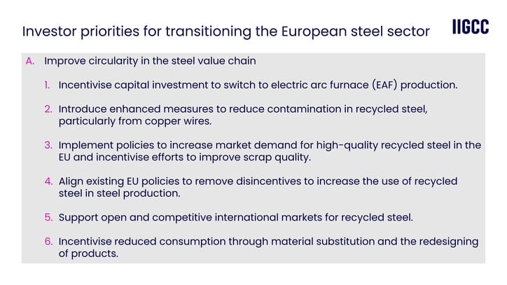 Transitioning the European steel sector: Assessing the new Action Plan against investor priorities  